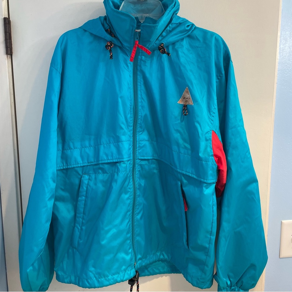 Vintage 80s Gerry Size SM Nylon Ripstop Windbreaker Jacket Hidden Hood Teal
